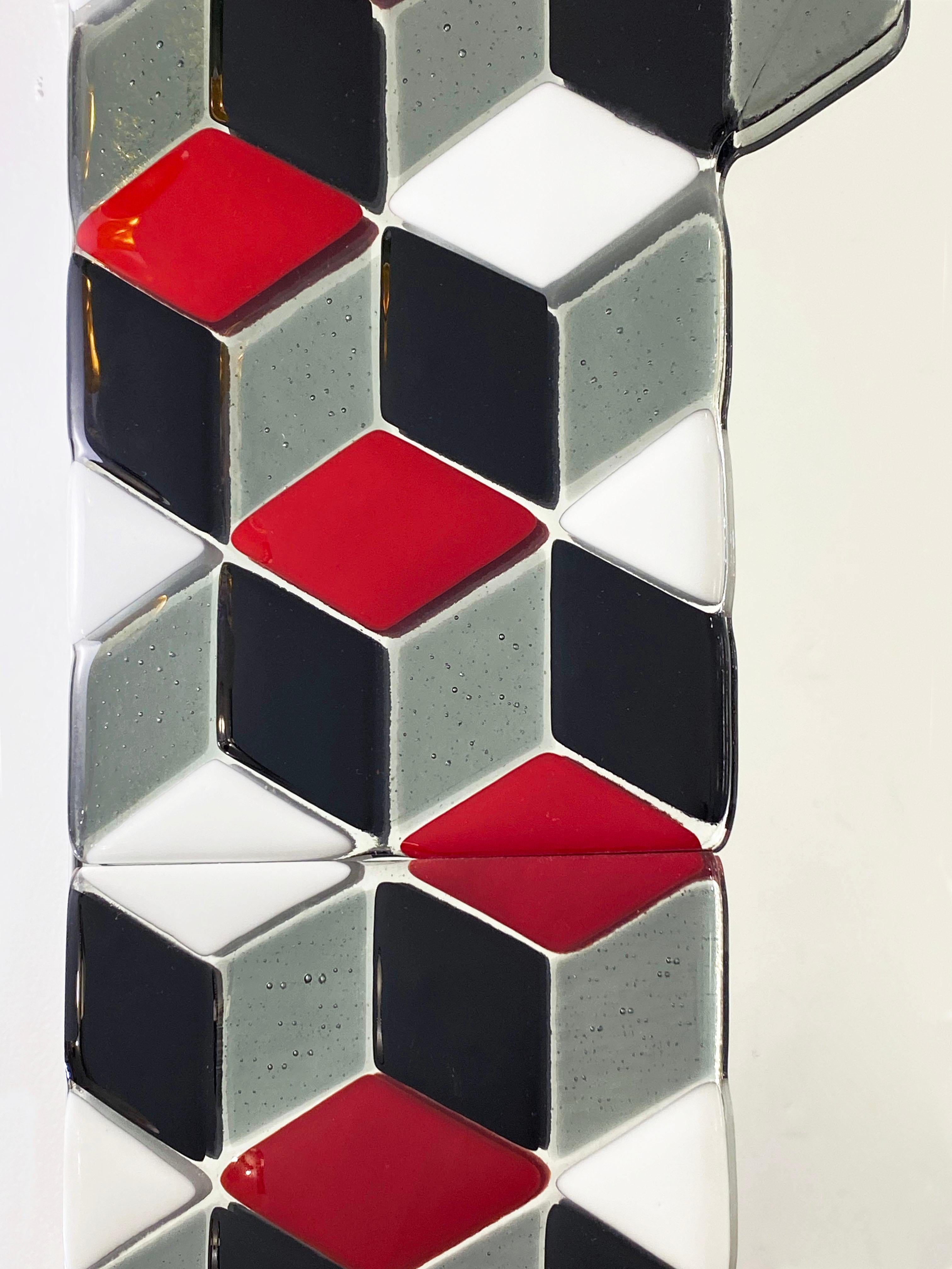 Bespoke Escher Inspired Italian Red Black White Smoked Murano Glass Satin Mirror For Sale 8