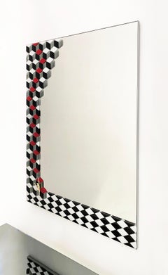 Maßgeschneiderter, von Escher inspirierter italienischer rot-schwarz-weiß geräucherter Murano-Glas-Satin-Spiegel