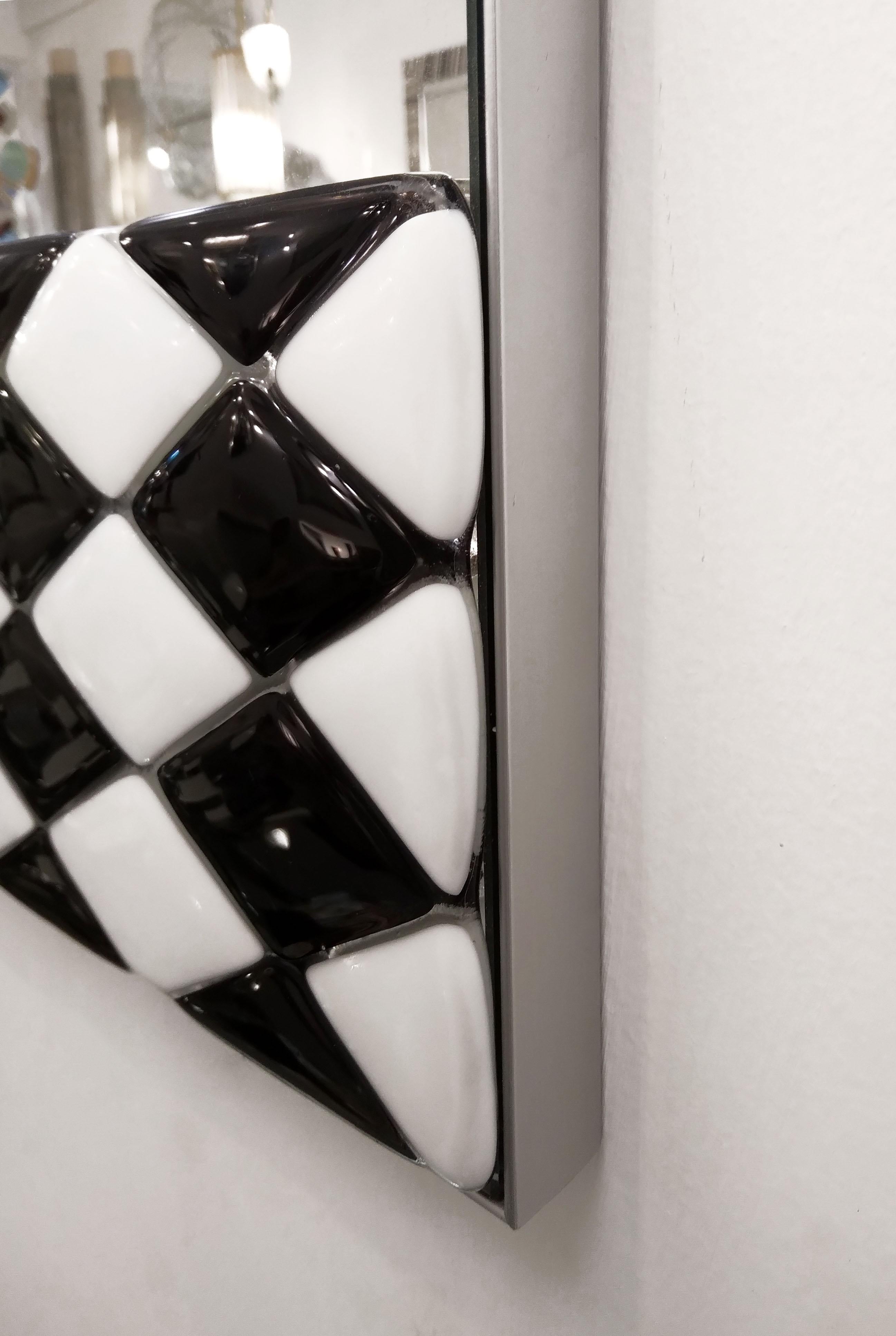 Contemporary Bespoke Escher Inspired Italian Red Black White Smoked Murano Glass Satin Mirror For Sale