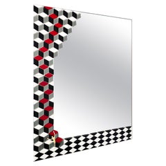 Bespoke Escher Inspired Italian Red Black White Smoked Murano Glass Satin Mirror