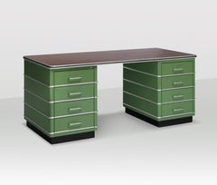 Bespoke Executive Metal Desk, Lacquered Steel, Walnut Veneer, Industrial Design