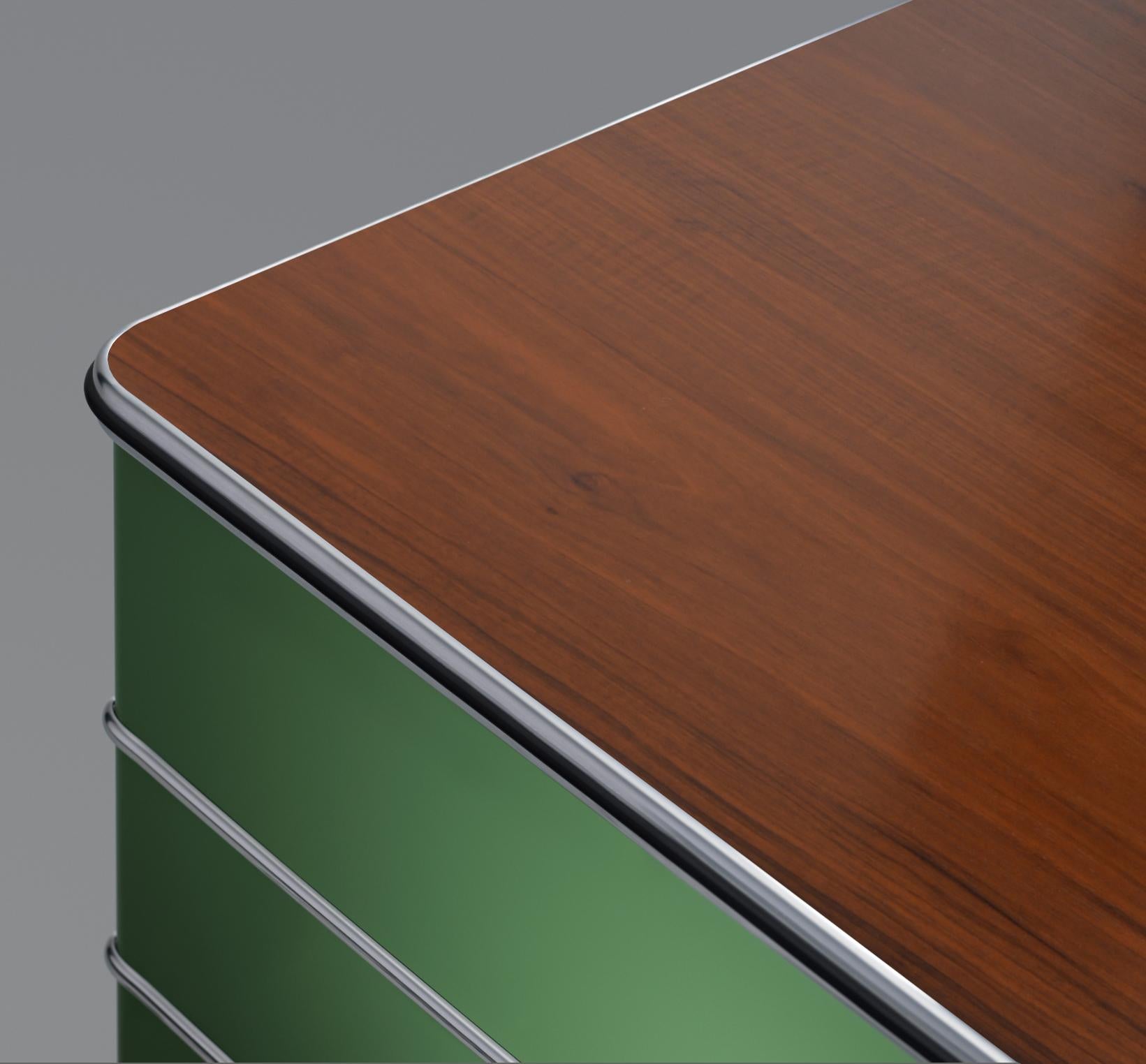German Bespoke Executive Metal Desk, Lacquered Steel, Walnut Veneer, Industrial Design For Sale