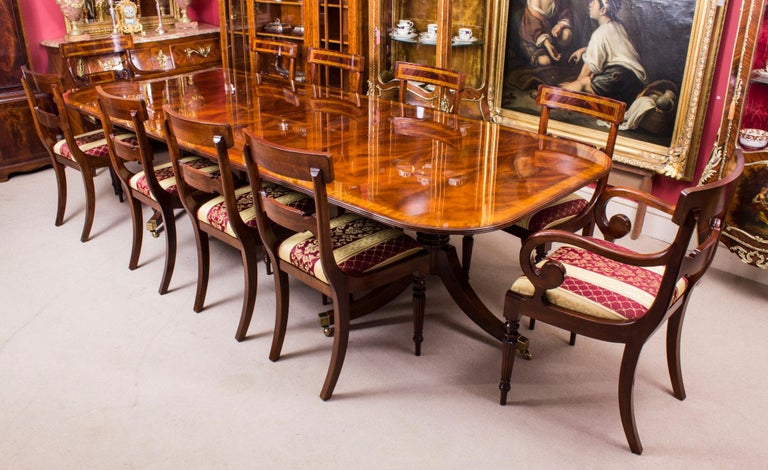 Bespoke Flame Mahogany Regency Style Dining Table and Set of Ten Chairs For Sale at 1stdibs