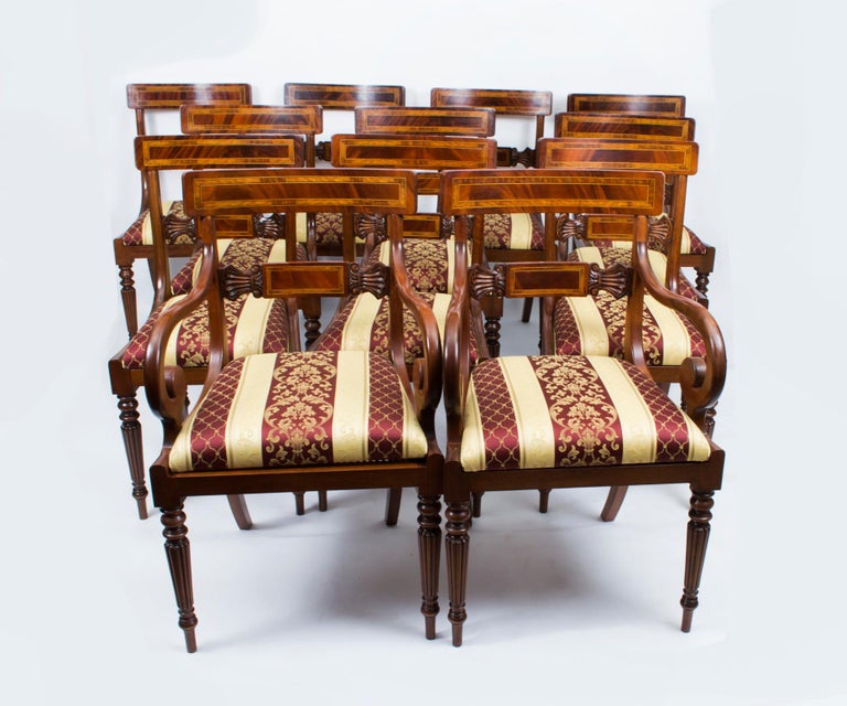 Bespoke Flame Mahogany Regency Style Dining Table and Set of Ten Chairs For Sale at 1stdibs