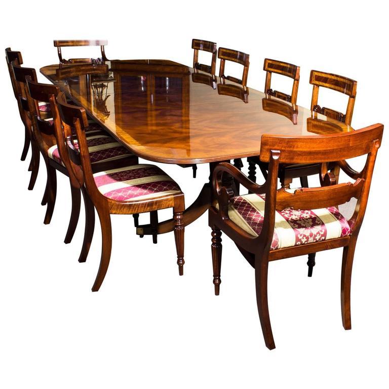 Bespoke Flame Mahogany Regency Style Dining Table And Set Of Ten Bespoke Flame Mahogany Regency Style Dining Table And Set Of Ten Chairs For