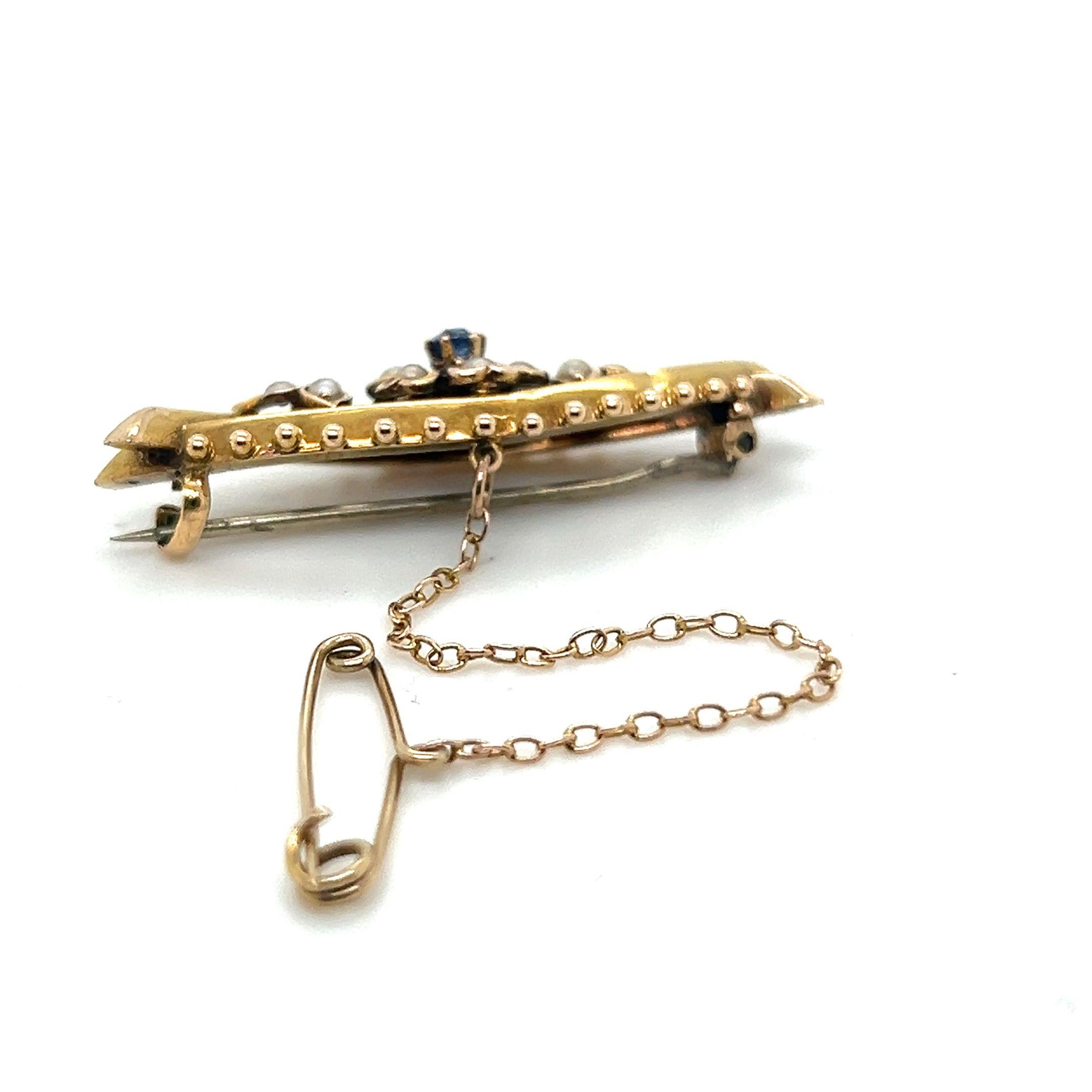 Bespoke Floral Sapphire & Pearl Brooch 4.02g In Excellent Condition In SYDNEY, NSW