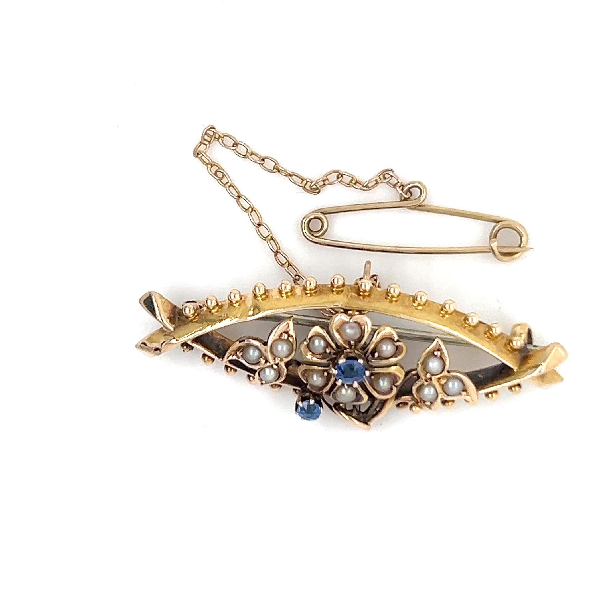 Bespoke Floral Sapphire & Pearl Brooch 4.02g 3