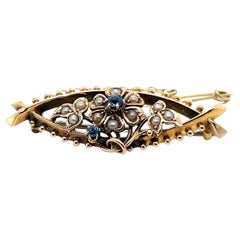 Antique Bespoke Floral Sapphire & Pearl Brooch 4.02g