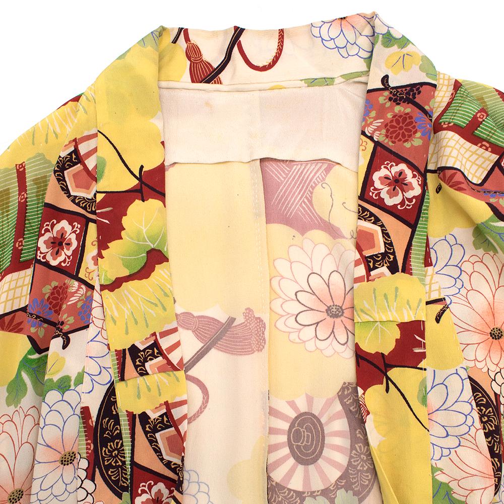 Women's Bespoke Floral Yellow Silk Blend Kimono one size
