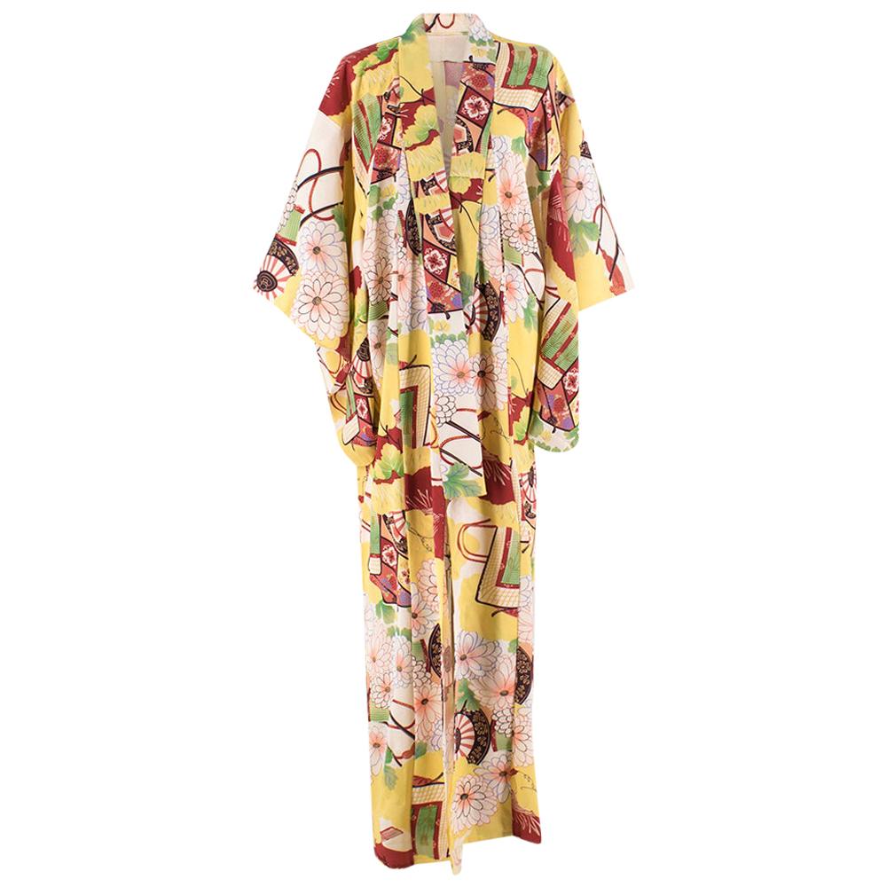 Bespoke Floral Yellow Silk Blend Kimono one size