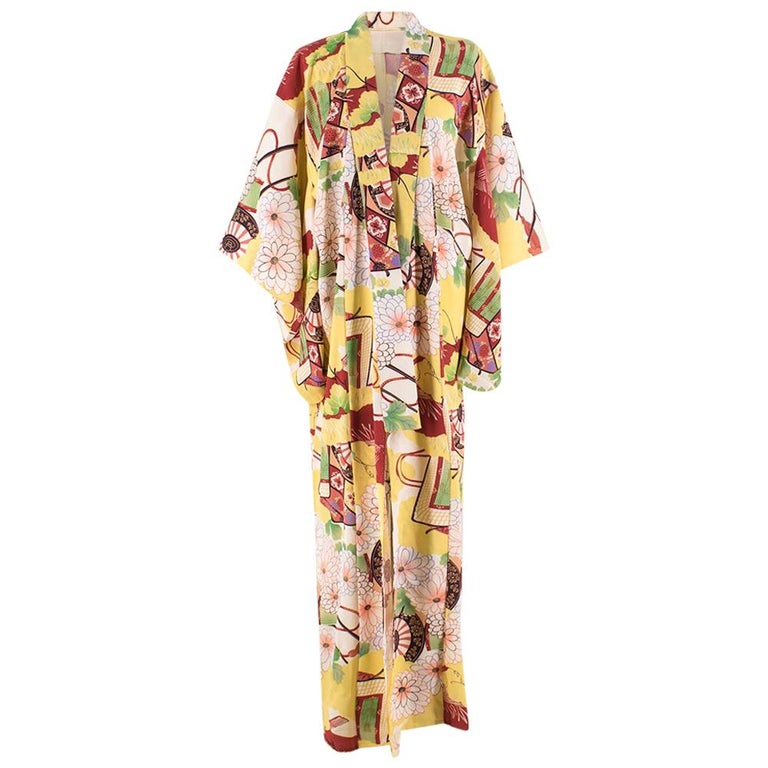 Bespoke Floral Yellow Silk Blend Kimono one size For Sale at 1stdibs