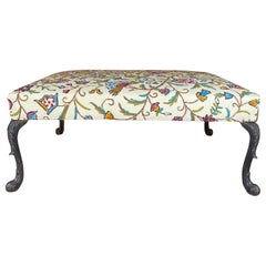 Bespoke Footstool / Ottoman with Antique Cast Iron Legs and Vintage Crewel Work