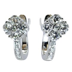 Bespoke Four-Leaf Clover Quatrefoil Diamond Huggie Earrings in 18K White Gold