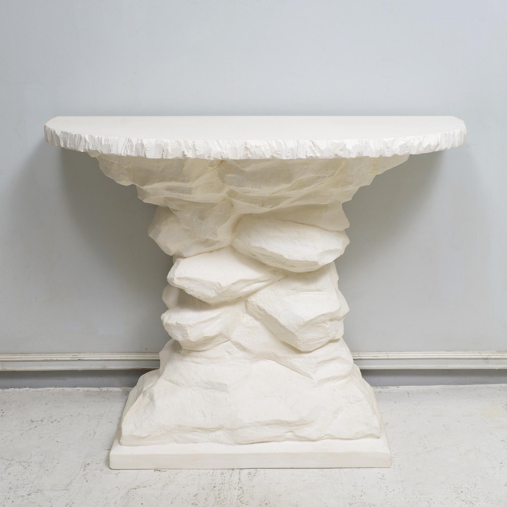 Bespoke French Plaster Brutalist Console by Auberlet et Laurent.
The console is made exclusively for Lerebours Antiques by a venerable French plaster atelier.
We currently have one in stock.
Lead time for custom made is 10-14 weeks.
NOTE: We highly