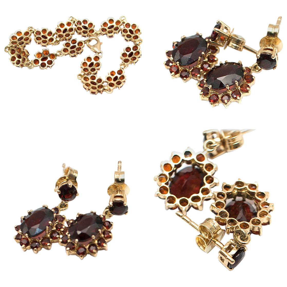 Bespoke Garnet 18 Karat Gold Bracelet and Earrings