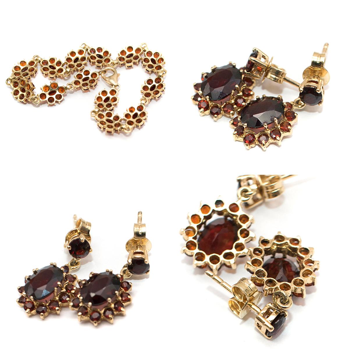 Women's Bespoke Garnet 18 Karat Gold Bracelet and Earrings