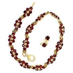 Used Bespoke Garnet Bracelet & Garnet Earrings Set 15.49g