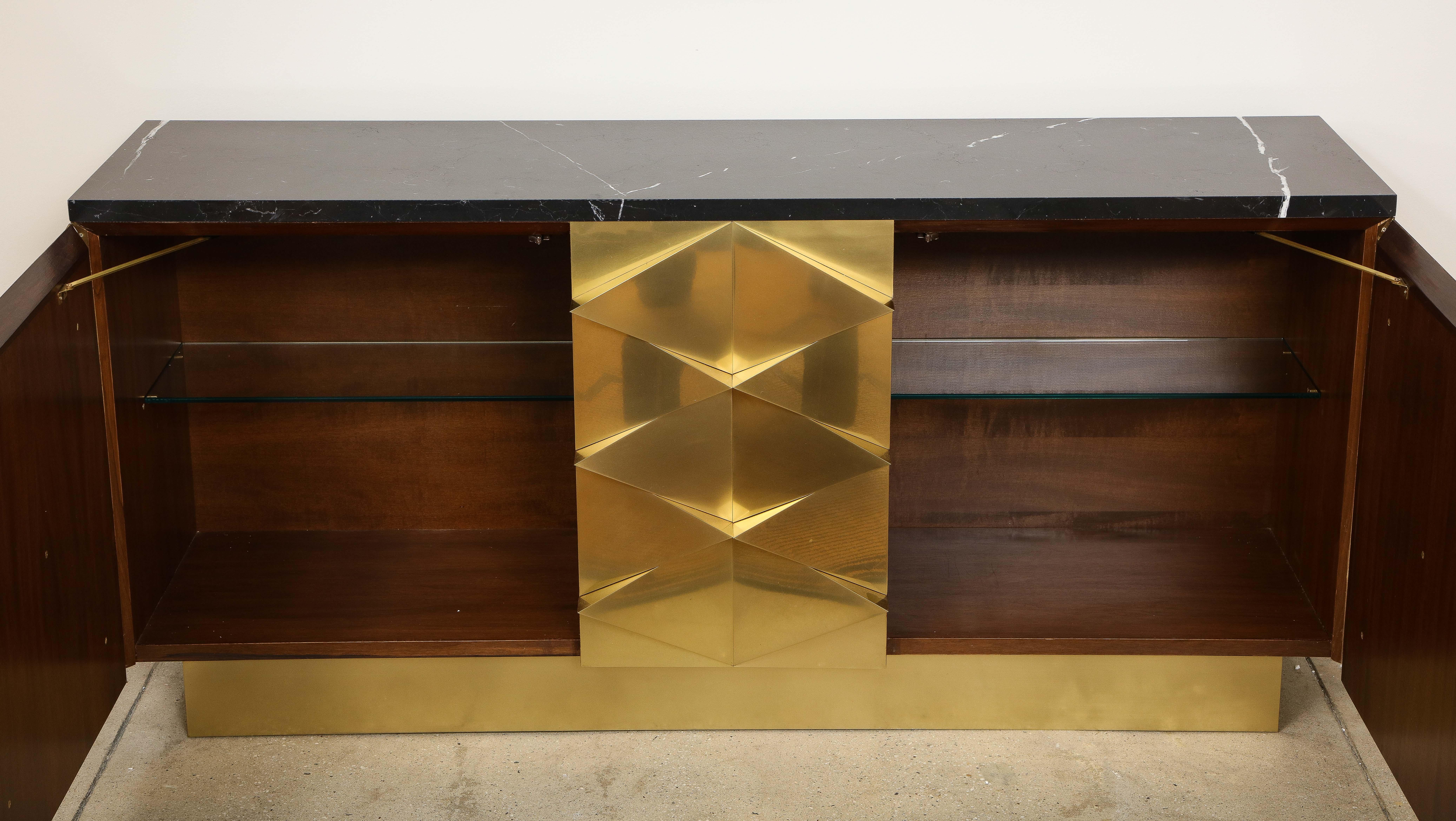 Geometric Lacquered Brass and Black Marquina Marble Top Sideboard, Italy, 2022 For Sale 5