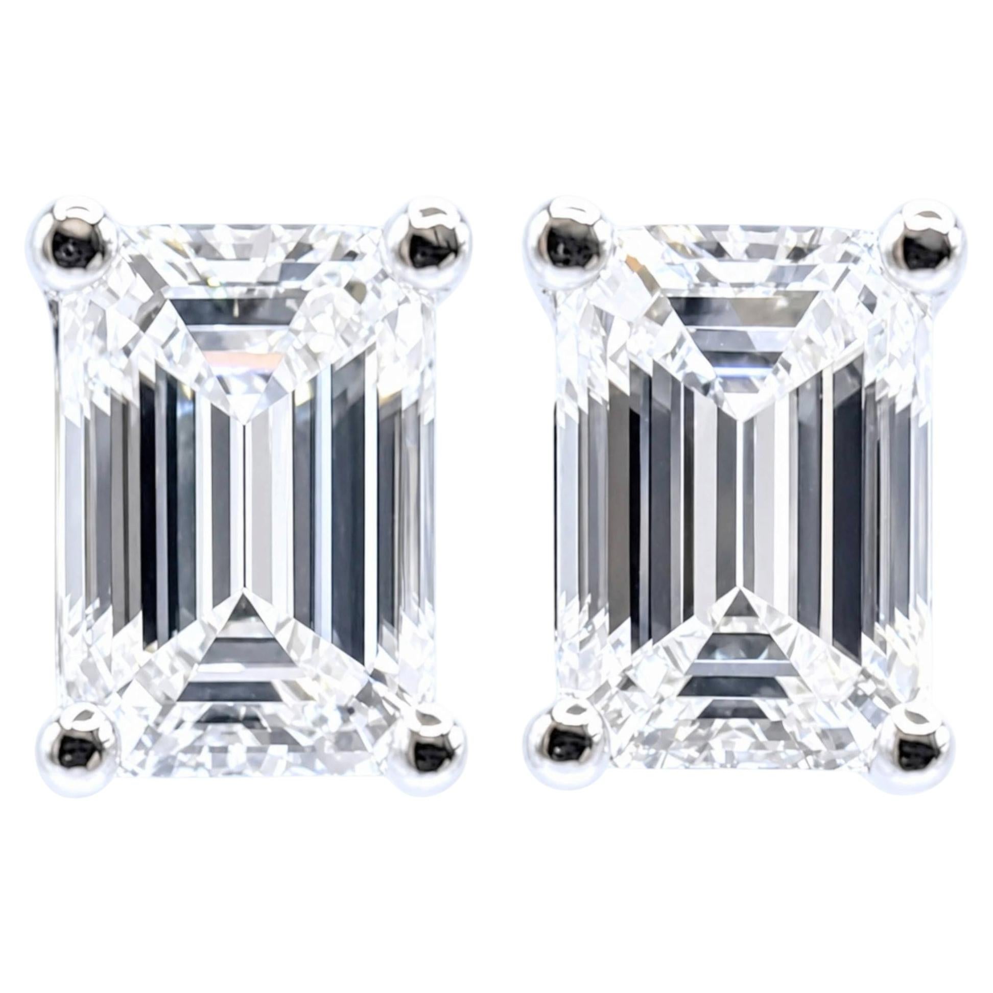 Bespoke GIA Emerald Cut Diamond Stud Earrings in 14K/18K Rose/Yellow/White Gold