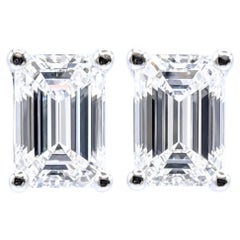 Bespoke GIA Emerald Cut Diamond Stud Earrings in 14K/18K Rose/Yellow/White Gold