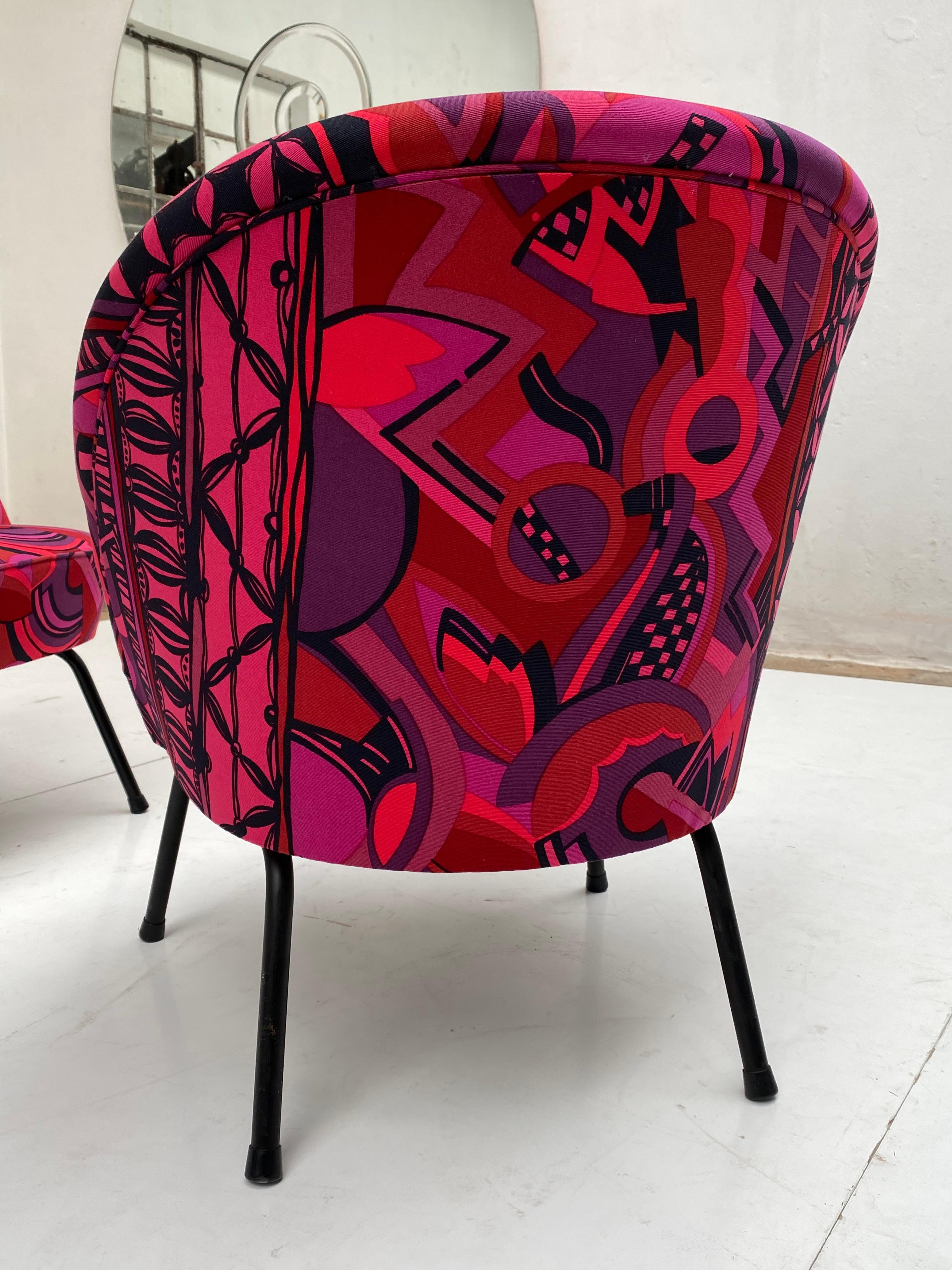 Bespoke Gianni Versace Fabric Custom Upholstered Pair of 1950's Cocktail Chairs For Sale 2