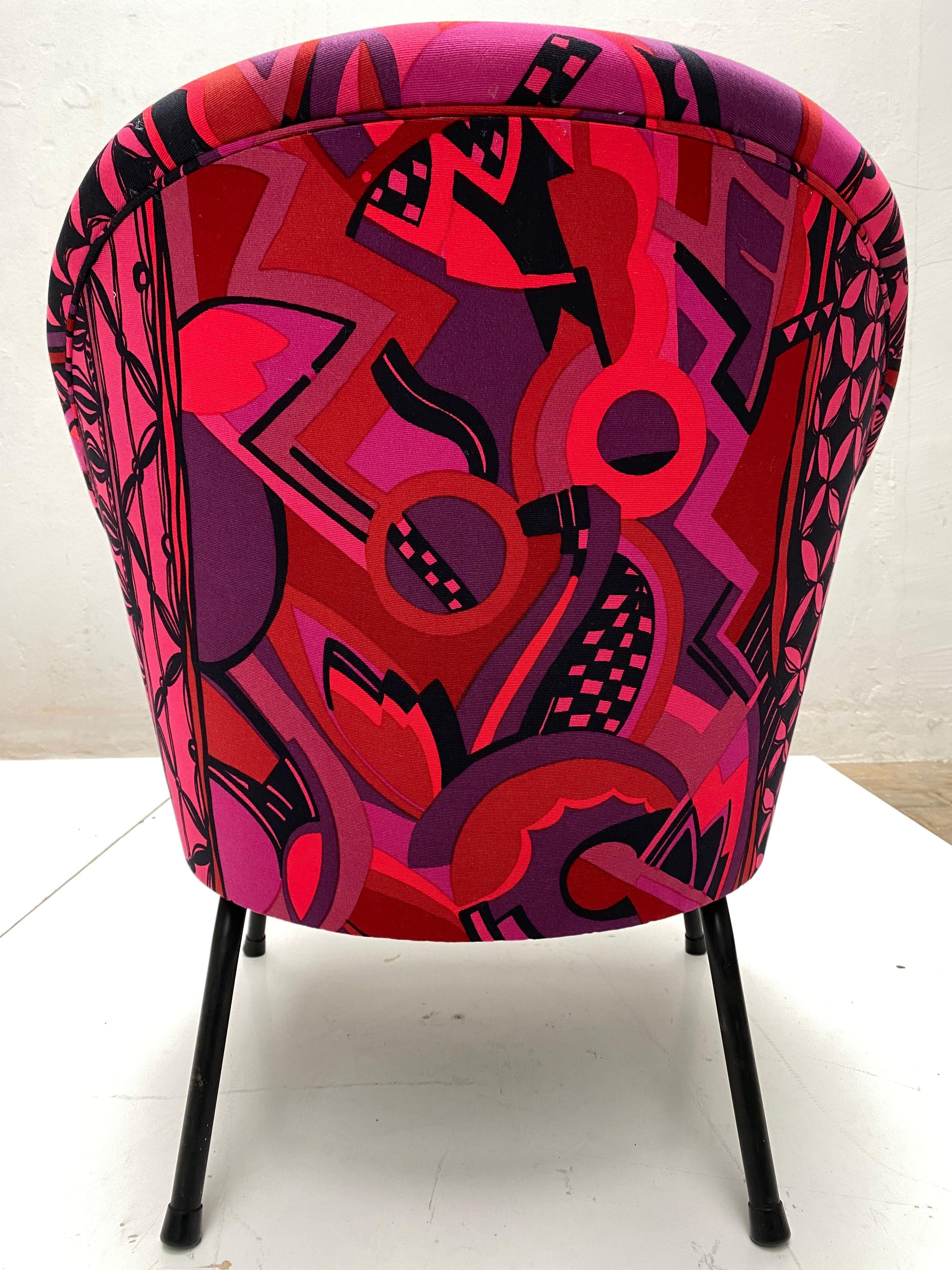 Bespoke Gianni Versace Fabric Custom Upholstered Pair of 1950's Cocktail Chairs For Sale 9