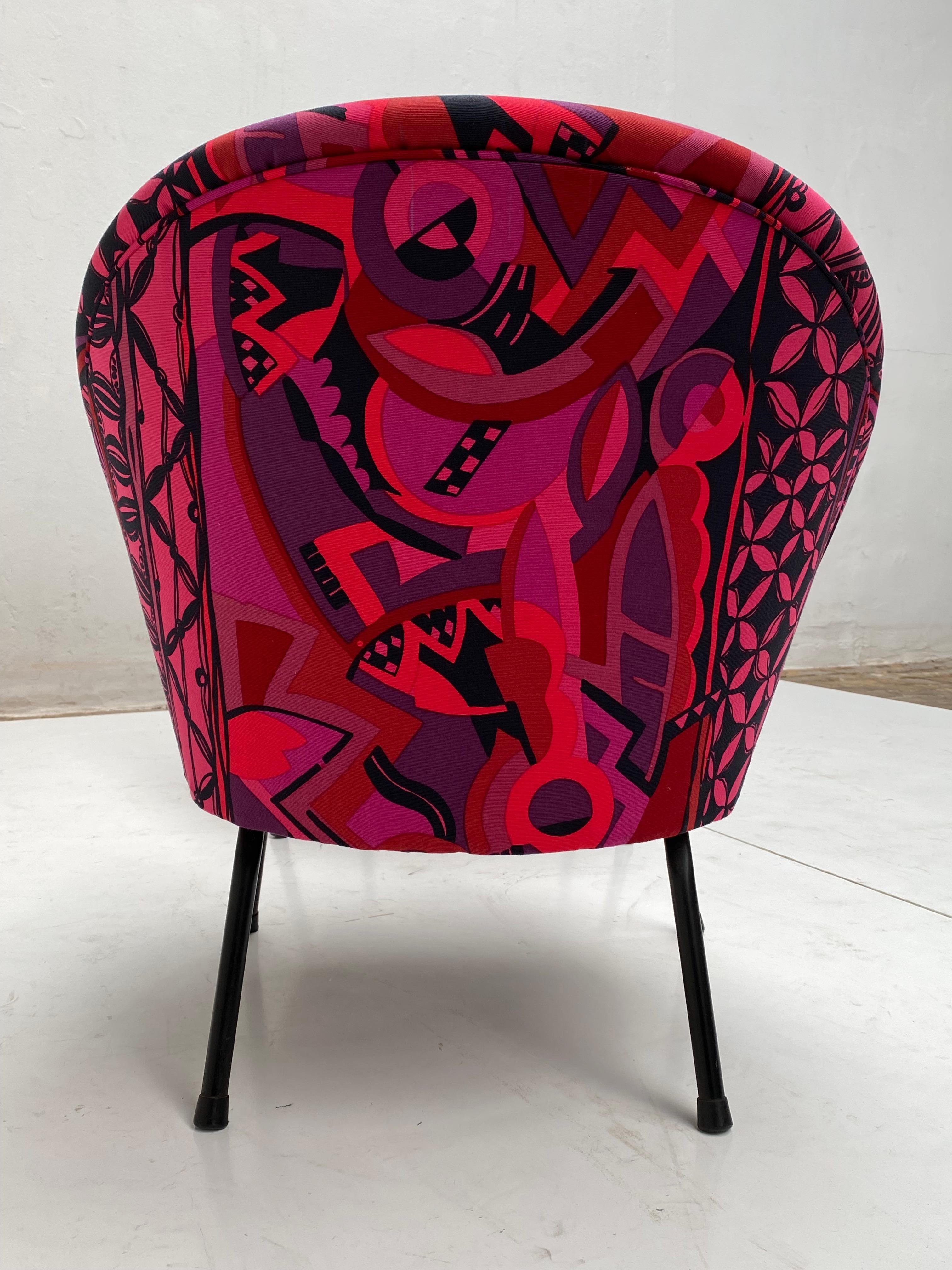 Dutch Bespoke Gianni Versace Fabric Custom Upholstered Pair of 1950's Cocktail Chairs For Sale