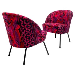 Bespoke Gianni Versace Fabric Custom Upholstered Pair of 1950's Cocktail Chairs