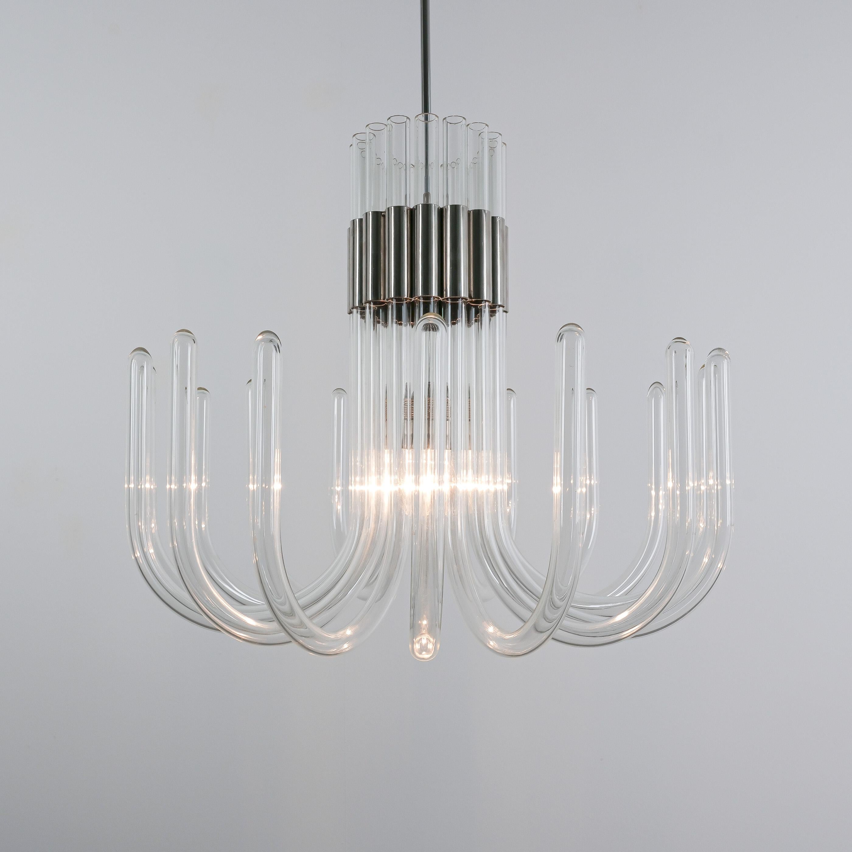 Bespoke Glass and Chrome Chandelier, Italy, circa 1970 For Sale 4