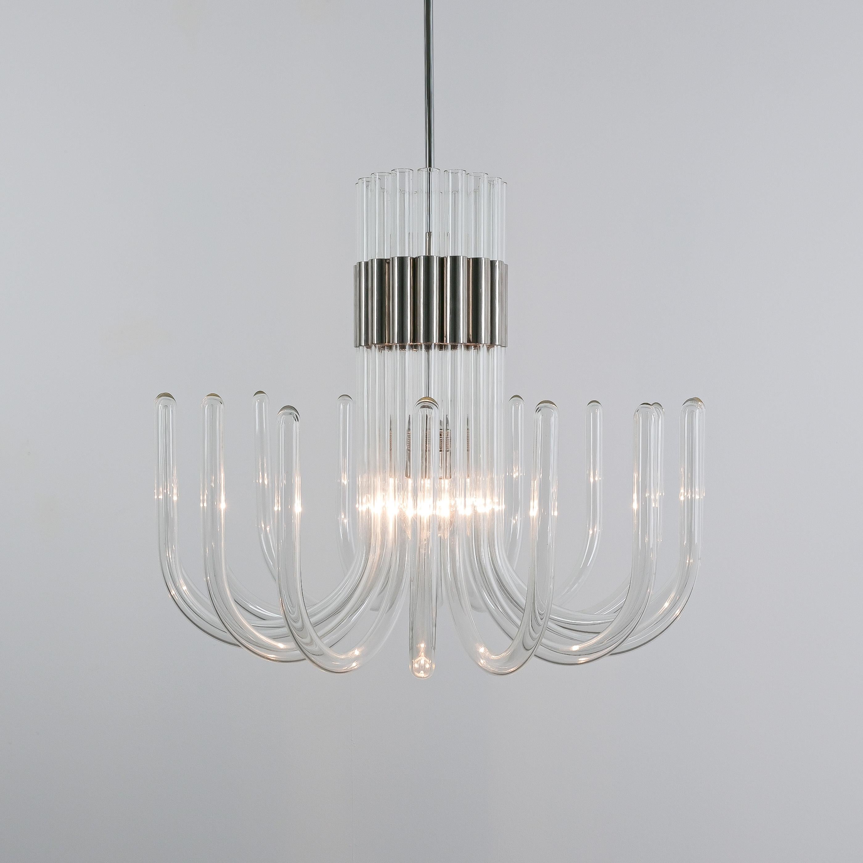Bespoke Glass and Chrome Chandelier, Italy, circa 1970 For Sale 5