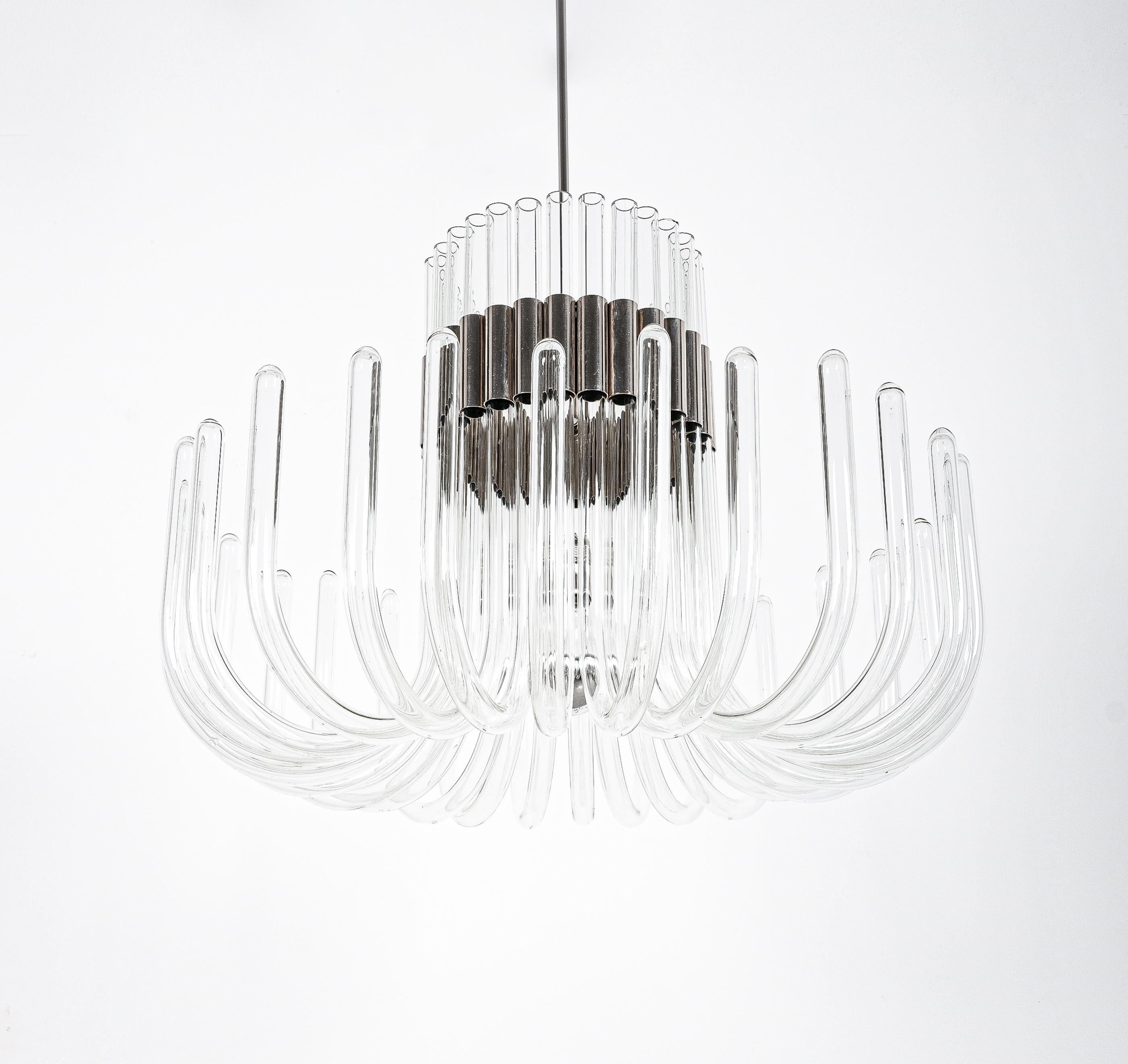 Bespoke Glass and Chrome Chandelier, Italy, circa 1970 For Sale 7