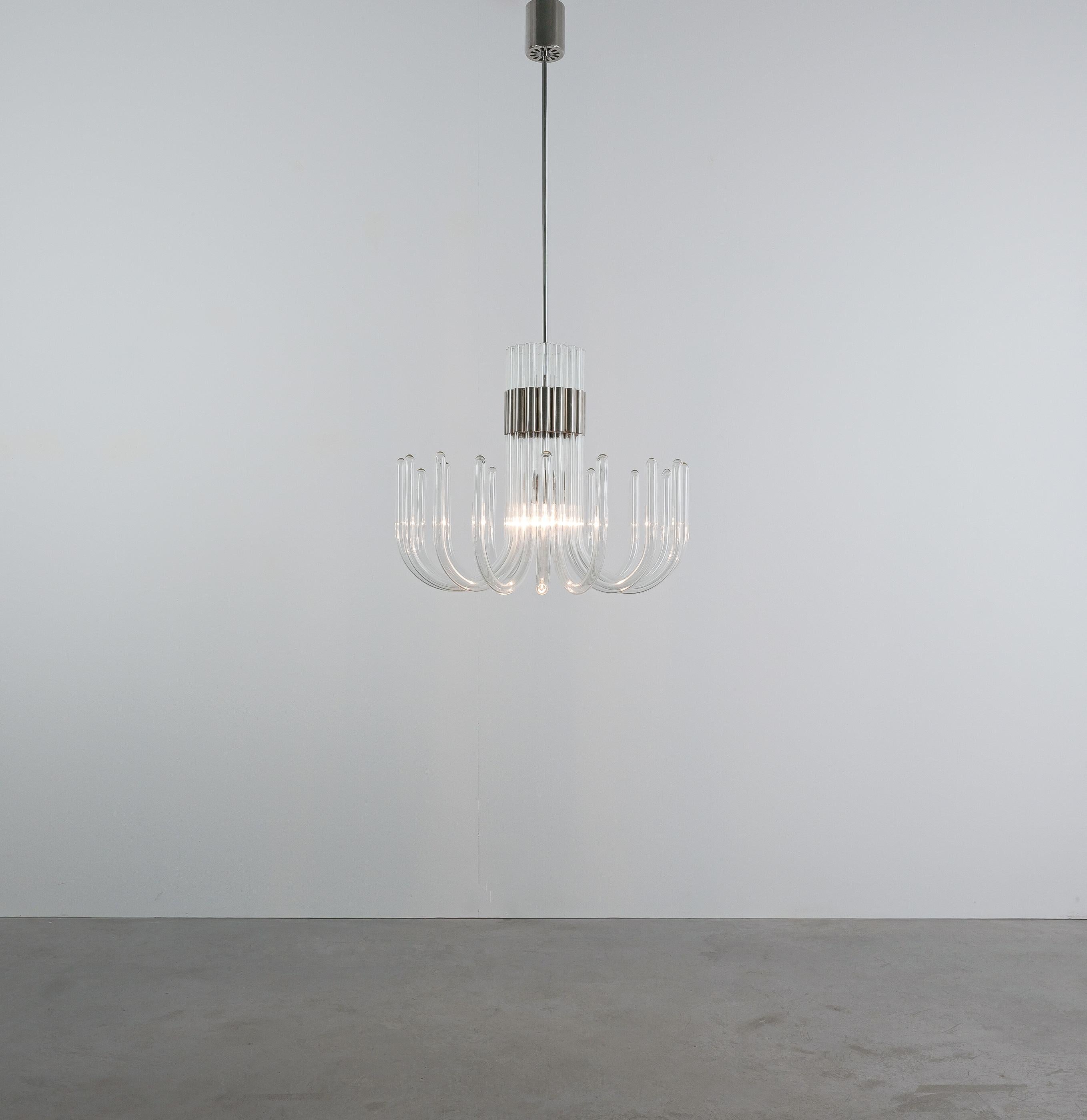 Bespoke glass tube 1970s chandelier, Italy, midcentury

Dimensions are 21.65