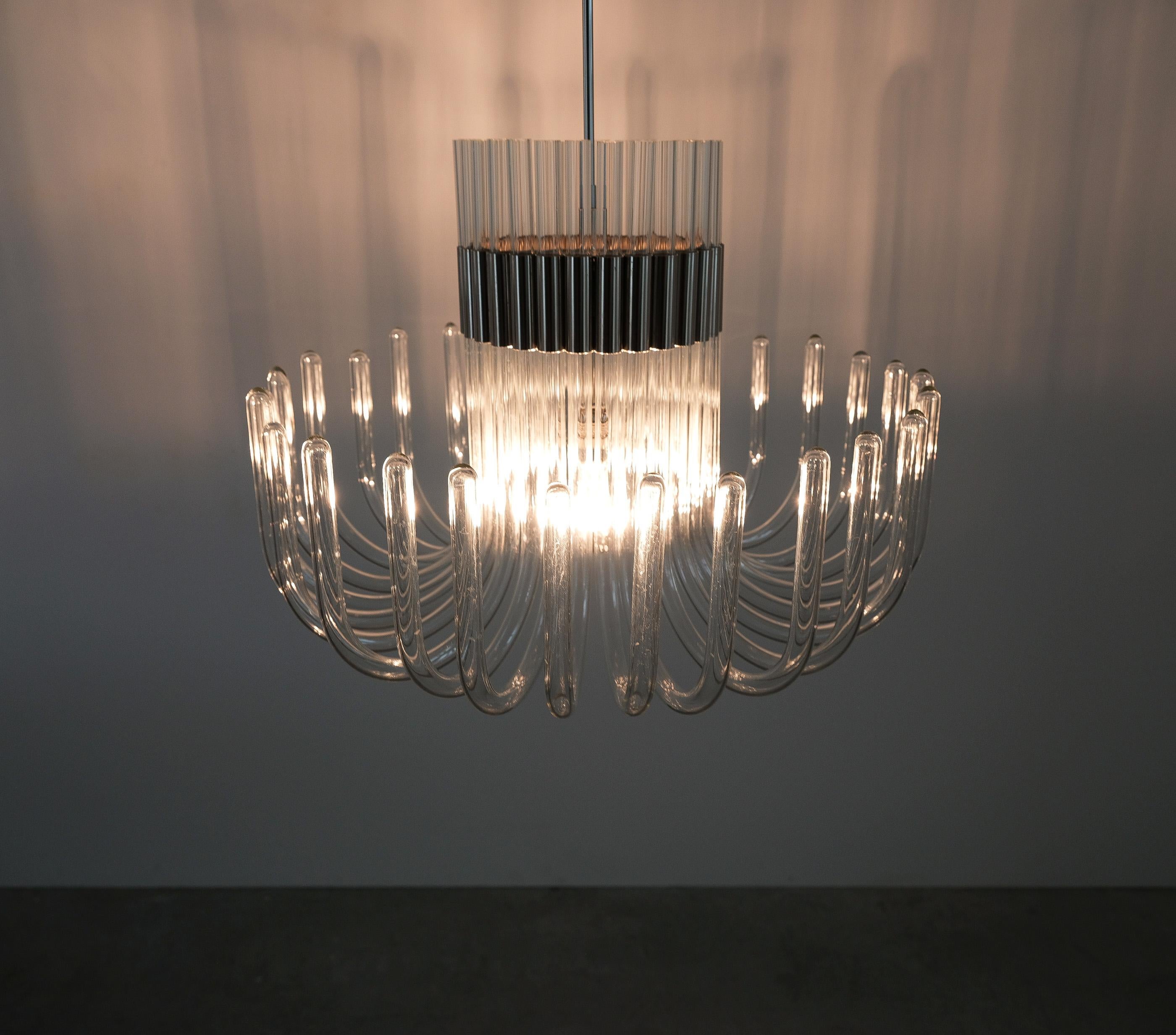 Bespoke Glass and Chrome Chandelier, Italy, circa 1970 In Good Condition For Sale In Vienna, AT