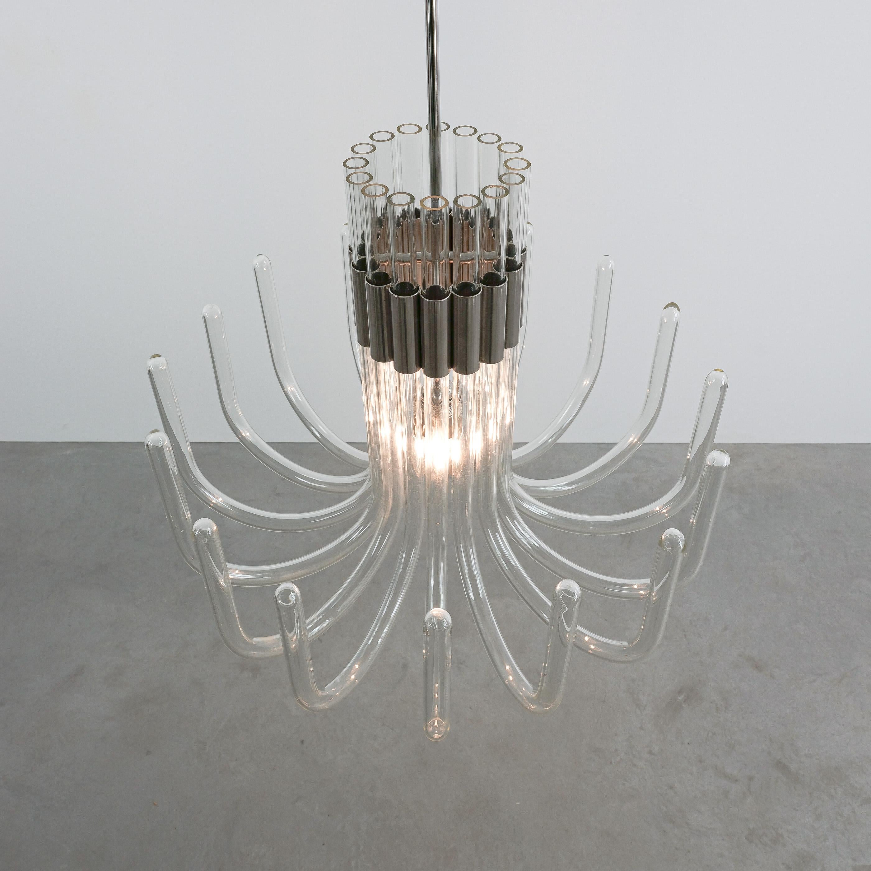 Bespoke Glass and Chrome Chandelier, Italy, circa 1970 In Good Condition For Sale In Vienna, AT