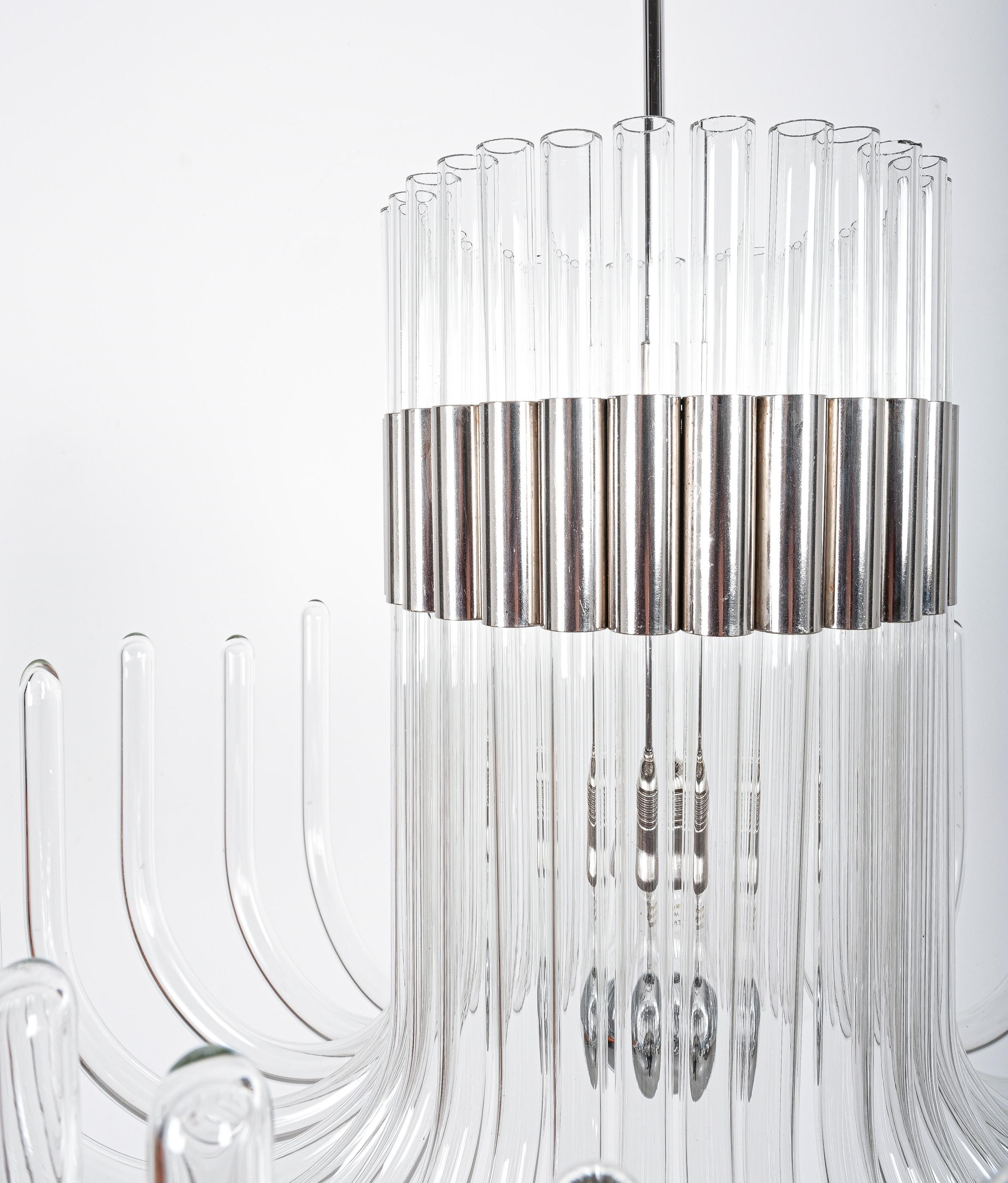 Bespoke Glass and Chrome Chandelier, Italy, circa 1970 For Sale 1