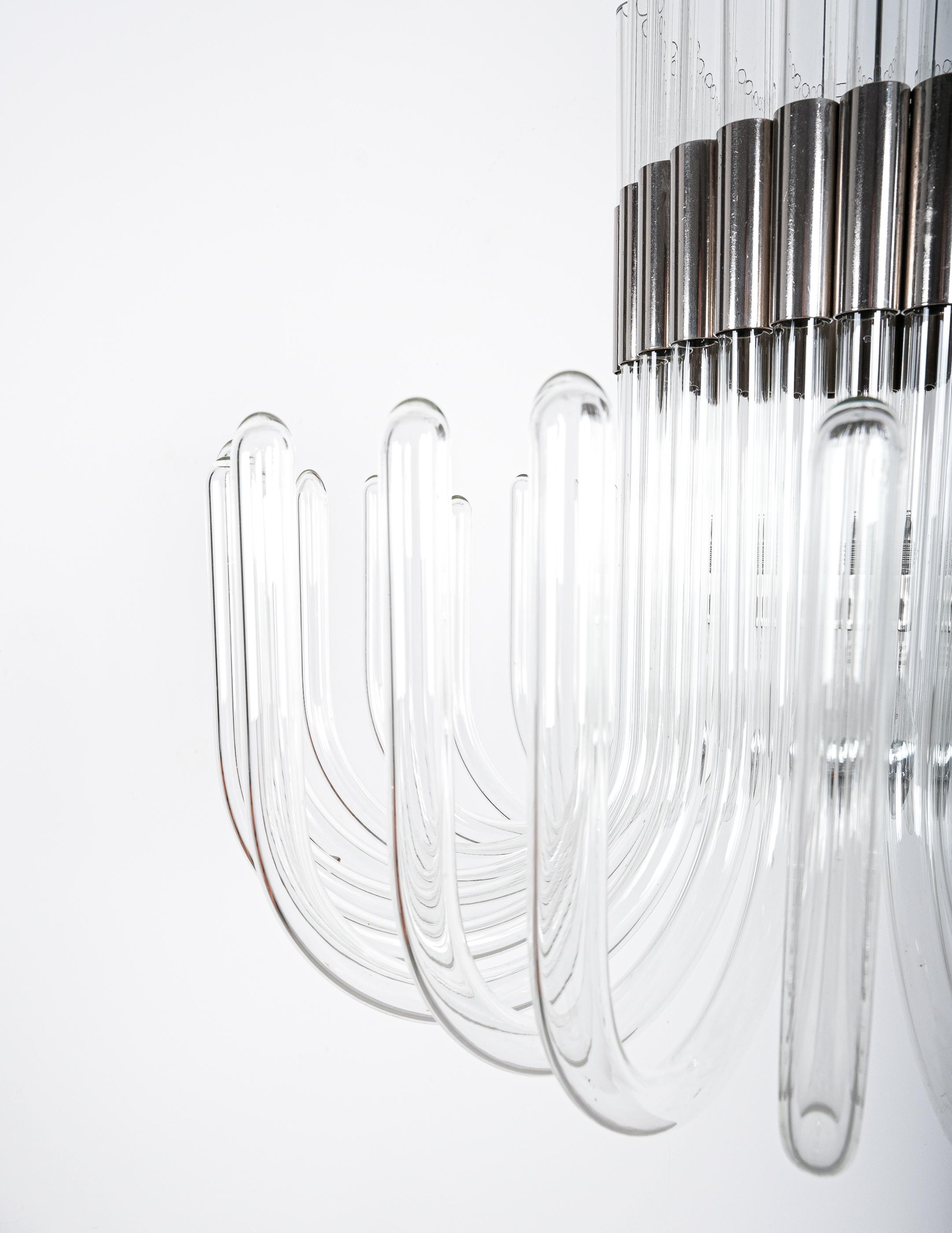 Bespoke Glass and Chrome Chandelier, Italy, circa 1970 For Sale 2