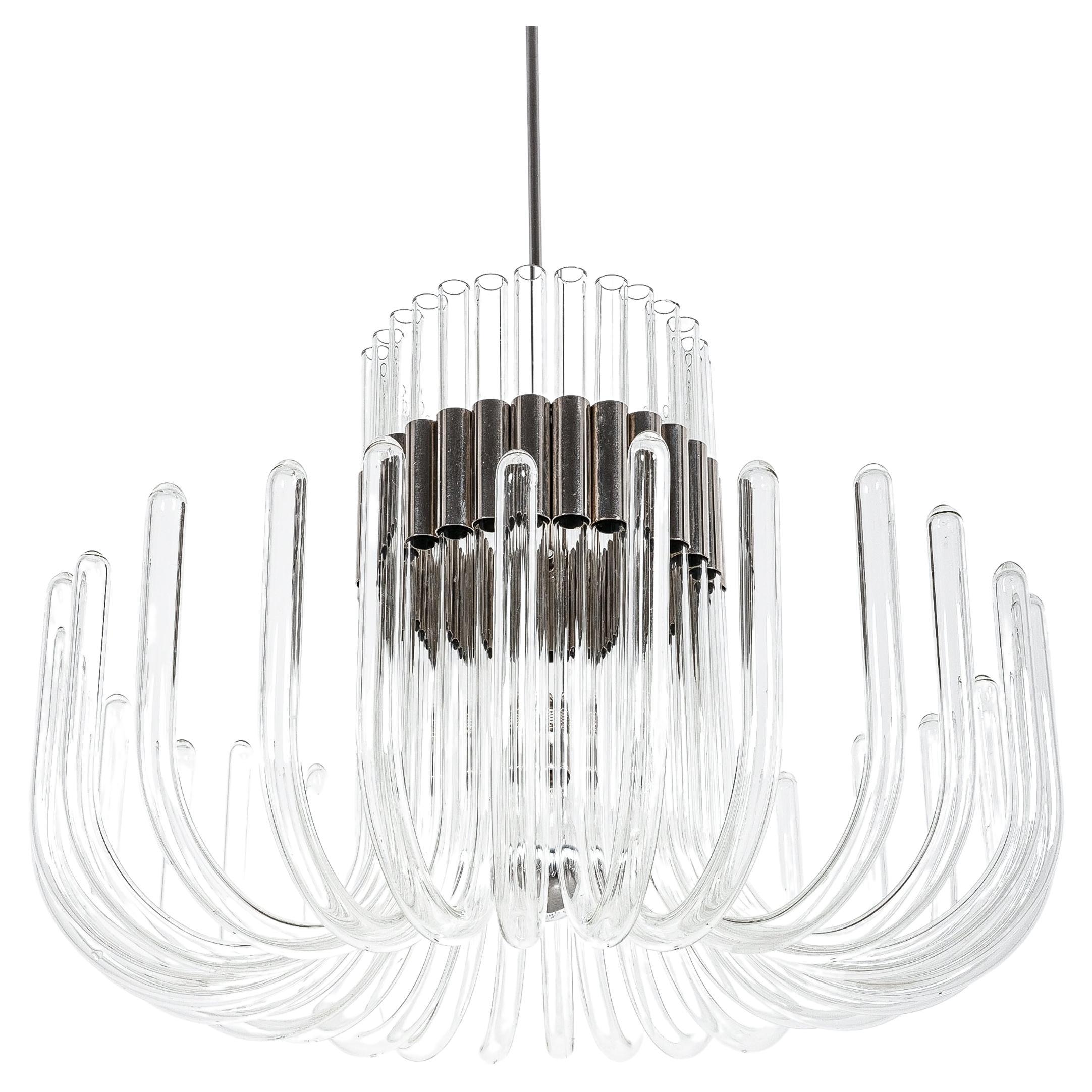 Bespoke Glass and Chrome Chandelier, Italy, circa 1970 For Sale