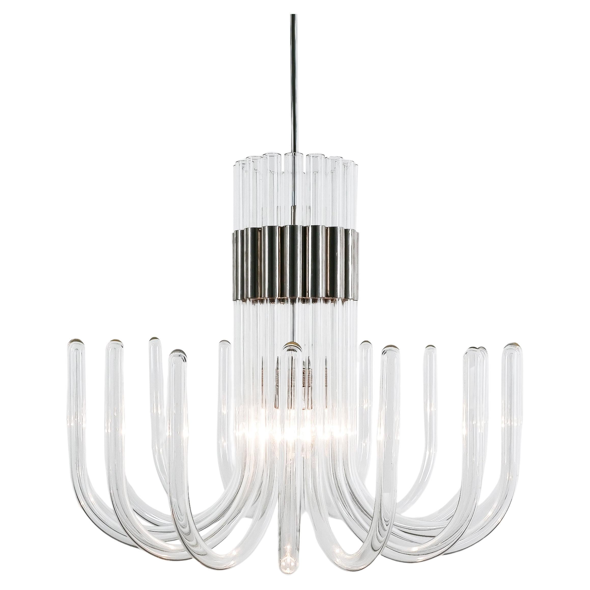 Bespoke Glass and Chrome Chandelier, Italy, circa 1970 For Sale