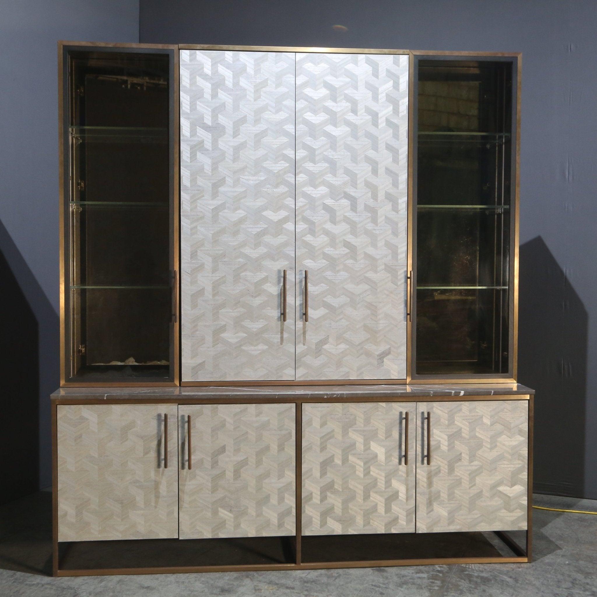 Introducing our stunning Bespoke Glass & Marble Top Cabinet, a true statement piece for any luxury home. Handcrafted with precision and attention to detail, this cabinet features a sleek glass top and elegant marble accents, creating a sophisticated