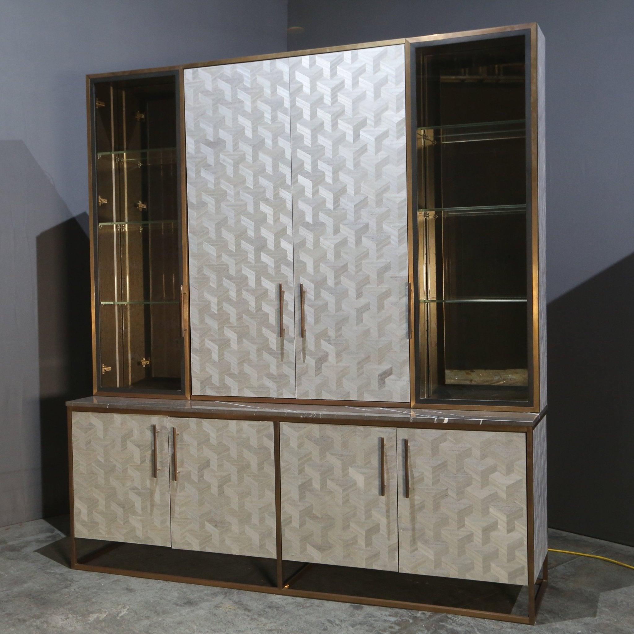Modern Bespoke Glass & Marble Top Cabinet For Sale