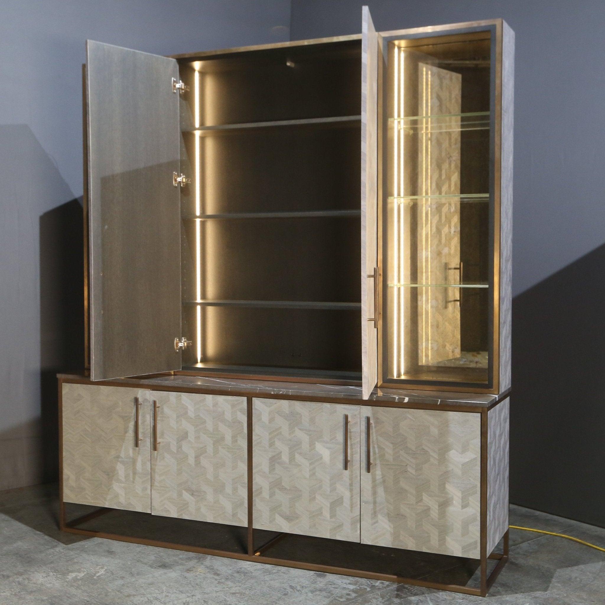 Metal Bespoke Glass & Marble Top Cabinet For Sale