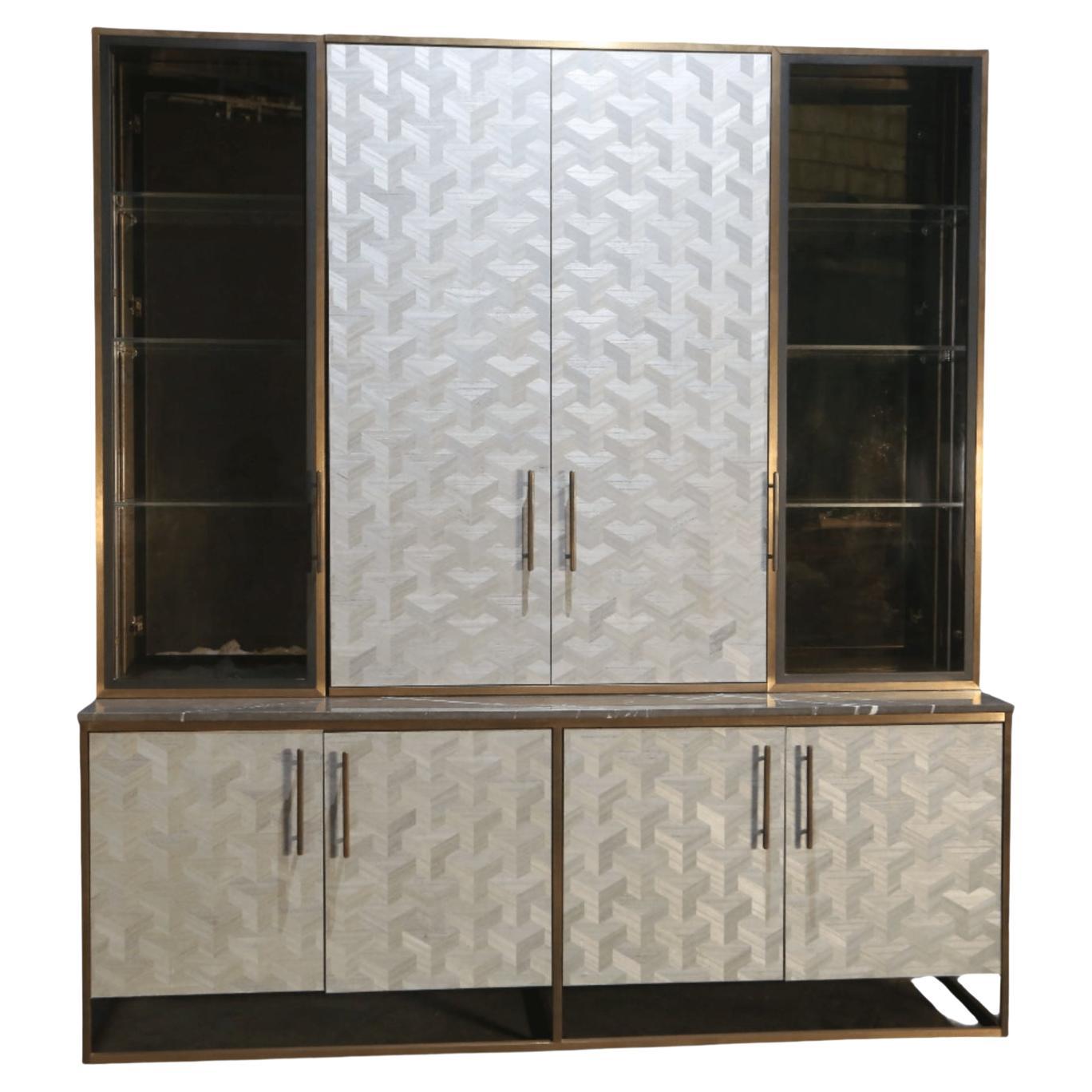 Bespoke Glass & Marble Top Cabinet For Sale