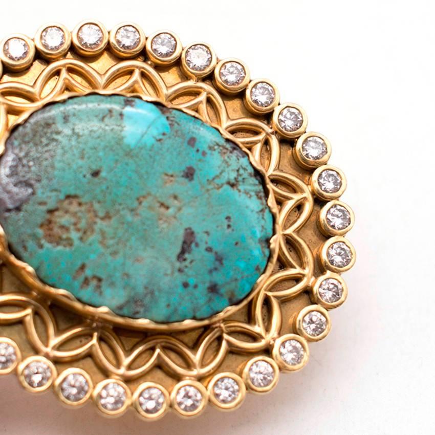 Women's Bespoke Gold Ring with Large Turquoise Stone and Diamonds