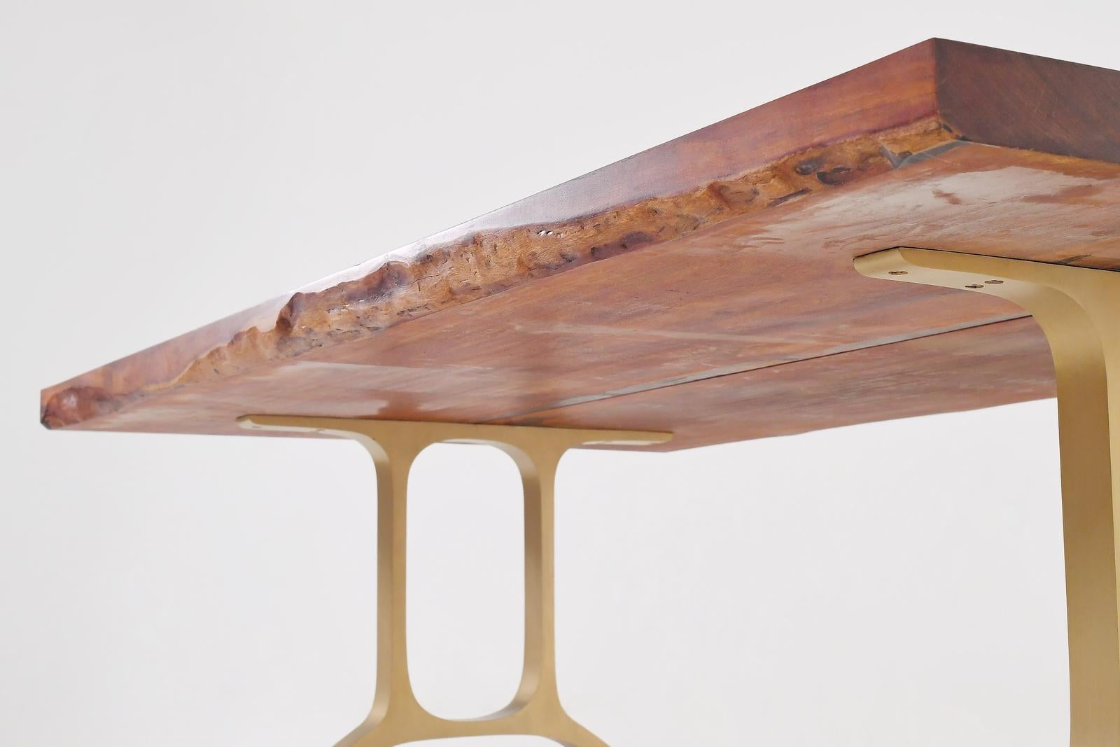 Bespoke Grand Table, Antique Hardwood, Brass Base, by P. Tendercool  For Sale 4