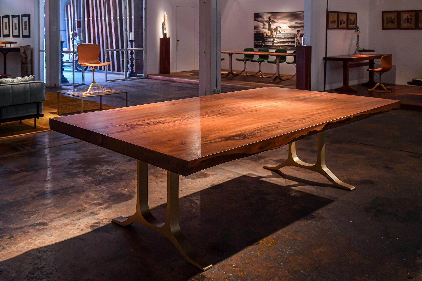 Bespoke Grand Table, Antique Hardwood, Brass Base, by P. Tendercool  For Sale 12