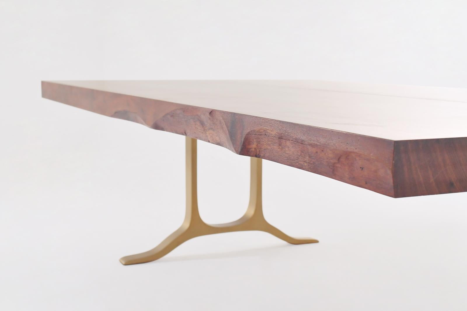 Contemporary Bespoke Grand Table, Antique Hardwood, Brass Base, by P. Tendercool  For Sale