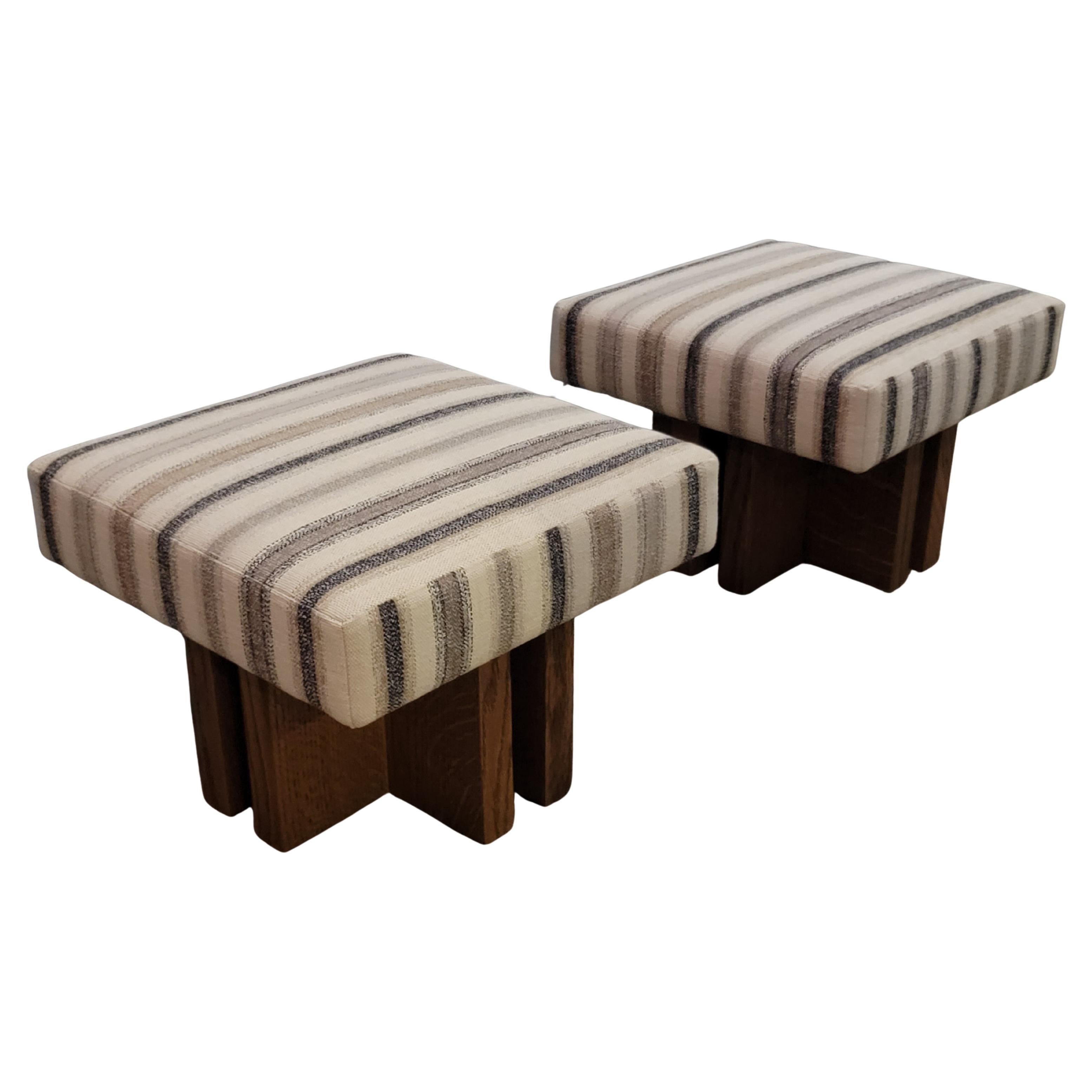 Pair of Bespoke Gueridon Ottoman, COM fabric, must see!