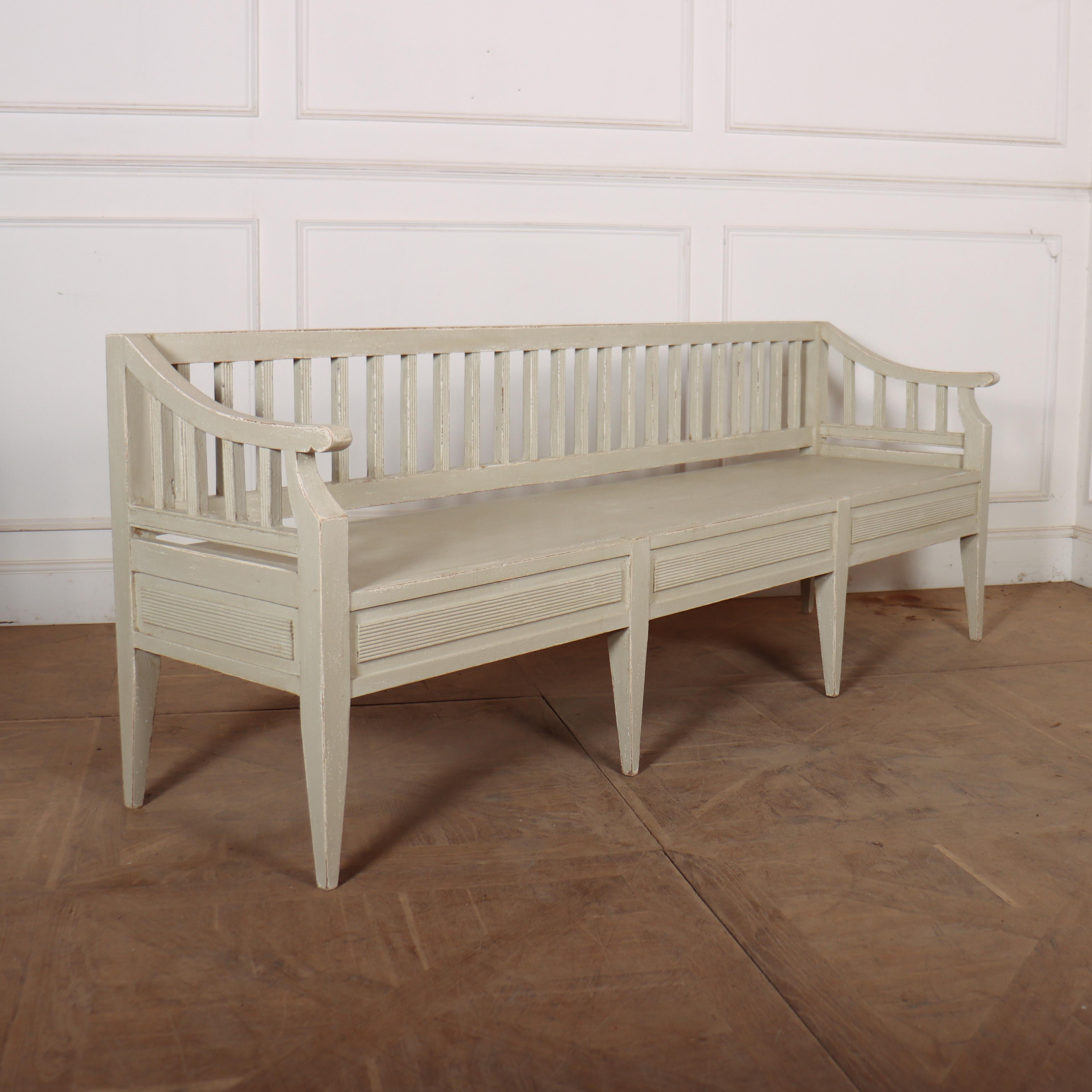 Stunning bespoke Swedish Gustavian style painted bench with reeded panels and decoration.

Seat height - 17