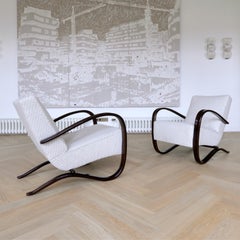Bespoke H269 Armchairs by Jindrich Halabala, Glossy Lacquer, Fabric Upholstery