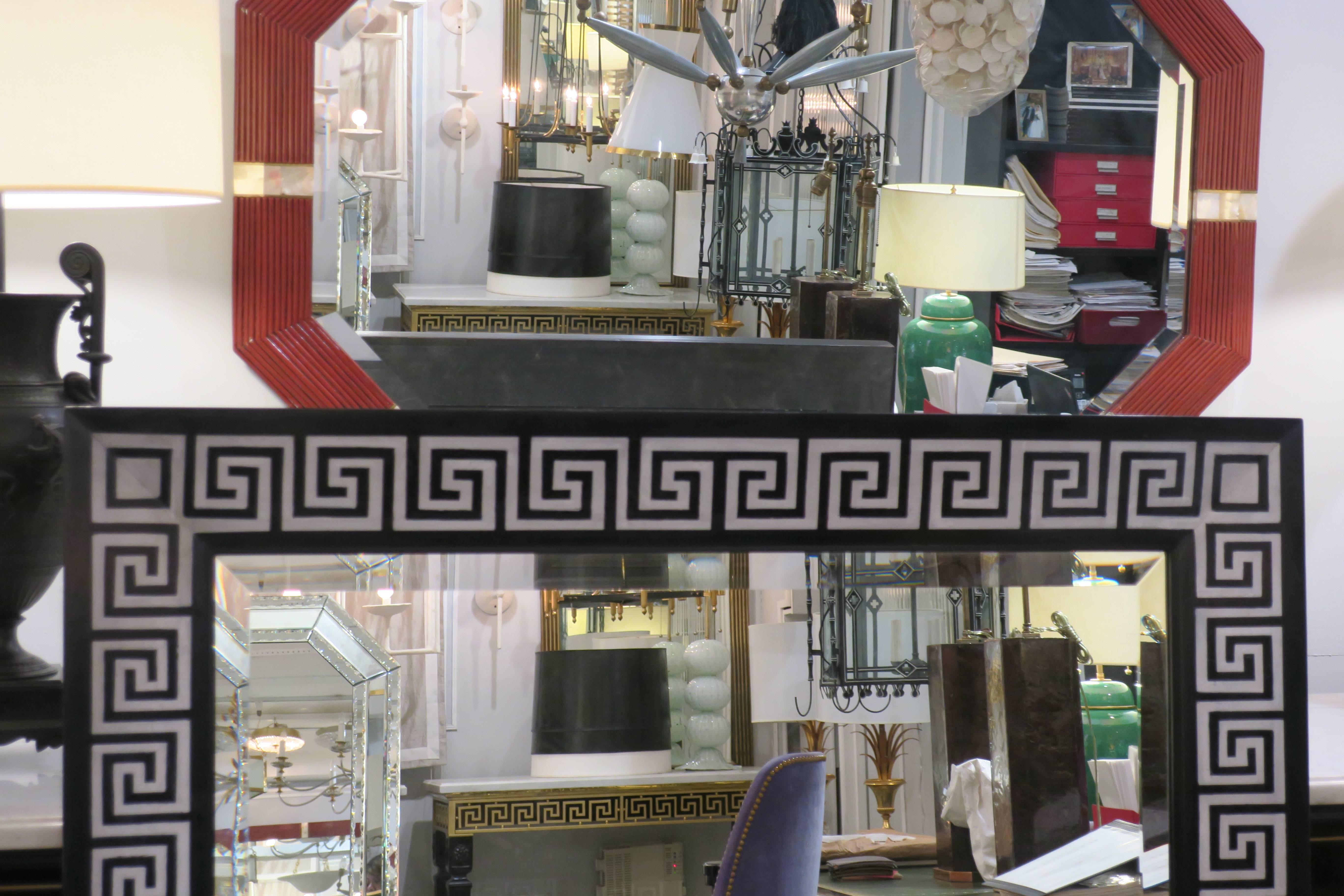 Hand-Crafted Bespoke Hand-Decorated Mirror with Greek Key Pattern Design